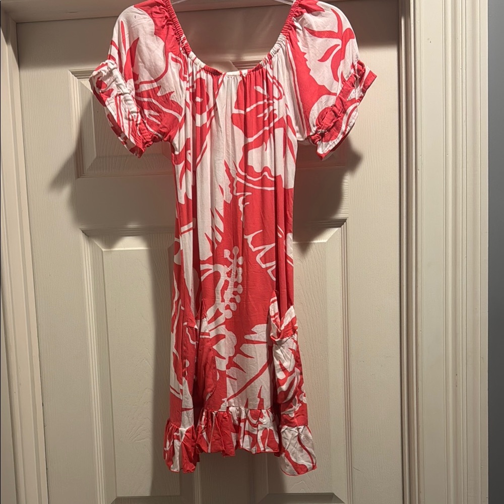 Red and White Pleated Puff Sleeve Mini Sundress